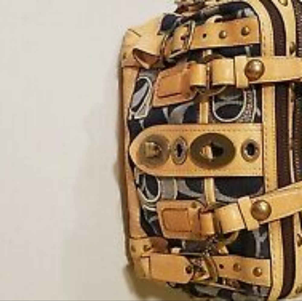 Coach, Logo printed Blue Canvas with leather trim and handles